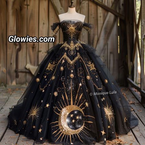 Black Moon Dress, Sun And Moon Dress Prom, Midnight Wedding Dress, Sun Ballgown, Moon Themed Dress, Sun Themed Dress, Constellation Gown, Astronomy Dress, Night Court Dress