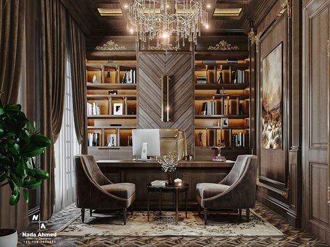 Classic Office on Behance Classy Office Design, Neoclassical Office, Classic Office Design, Office Interior Design Luxury, Home Office Luxury, Classic Office Interior, Luxury Office Interior, Classic Office Furniture, Luxurious Office