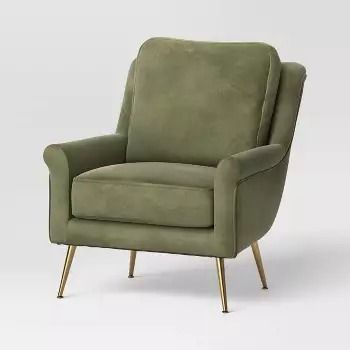 Green : Accent Chairs : Target Green Accent Chair, Target Decor, Brown Armchair, Sitting Chair, Green Armchair, Brass Legs, Guest Bedroom Decor, Cozy Chair, Coastal Living Room