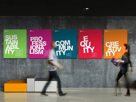 Bright colors or black and white. Pick your fave messages/words. Office Wall Graphics, Office Graphics, Minimalist Poster Design, Interior Kantor, Corporate Values, Office Wall Design, Posters Minimalist, Corporate Office Design, Office Poster