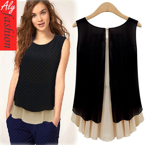 2013 New Fashion Casual High Street European Style Vintage Cross Sleeveless For Women Blouse & Shirt Woman Clothing Black 8240-in Blouses & ... Woman Clothing, How To Stitch, Trendy Tops For Women, Clothing Black, Women Blouse, Refashion Clothes, Women Shirts Blouse, Blouse Shirt, Trendy Tops