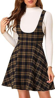 Pinafore Skirts, Plaid Overall Dress, Vintage Pinafore, Outfit Invierno, Spring Wear, Suspender Skirt, Elegant Blouses, Suspender Dress, Pinafore Dress