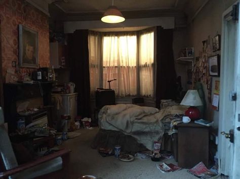 Trashed Apartment Aesthetic, Shameless Room Aesthetic, Basement Apartment Aesthetic, Trailer Aesthetic Inside, Cheap Apartment Aesthetic, Trashed Room, Messy Bedroom, David Williams, Messy Room