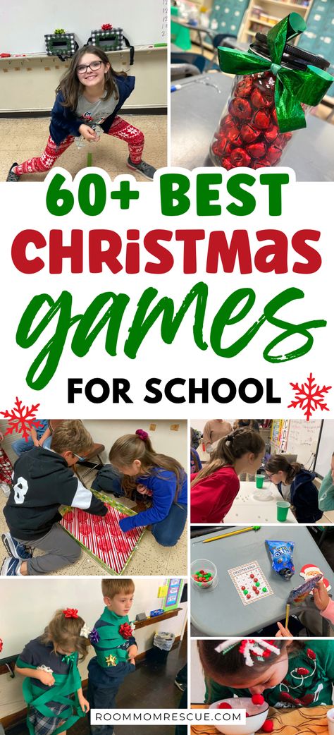 Get ready to elevate your classroom holiday party with these fun, hilarious Christmas games. Our guide includes ideas, themes, and easy-to-prepare school schristmas party activities perfect for elementary school and kindergarten. Discover our printable games and bring a blast of holiday cheer to your classroom Christmas party! Games For School Christmas Party, Kid Games For Christmas Party, Holiday Kids Games, School Holiday Party Games, Winter School Party Games, Kindergarten Holiday Games, Class Party Christmas Games, Kids Christmas Games Ideas, Class Holiday Party Games