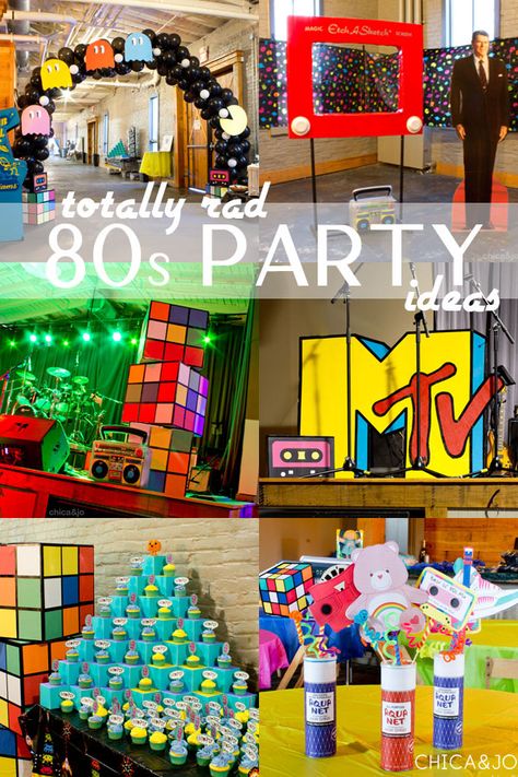 80s Themed Halloween Party, 80s Prom Ideas, 80s Theme Party For Men, 80s Decor Party, 90 S Party, 1985 Birthday Party Ideas, 80s Themed Cocktails, 1980 Party Ideas Decoration, 80s Sweet 16 Party Ideas