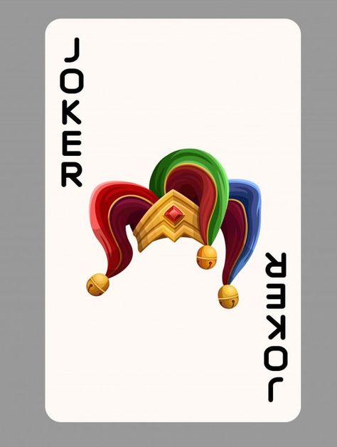 Playing card joker hat | Premium Vector #Freepik #vector Joker Card Tattoo, Joker Hat, Joker Logo, Printable Playing Cards, Joker Cartoon, Joker Cards, Catrina Tattoo, Joker Playing Card, Card Tattoo Designs