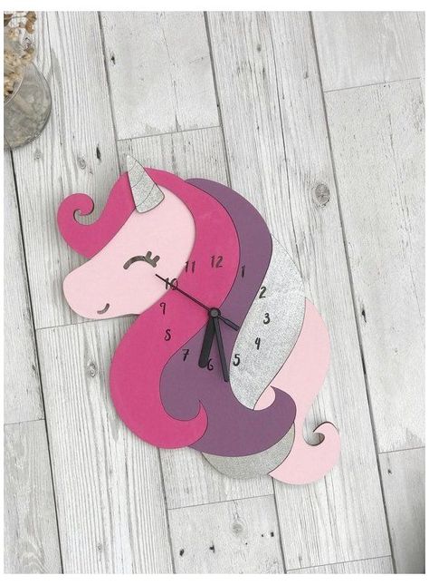 Diy Clock Ideas, Diy Wall Clock Ideas, Unicorn Clock, Kids Wall Clock, Nursery Clock, Make A Clock, Unicorn Room Decor, Unicorn Decor, Endless Pool