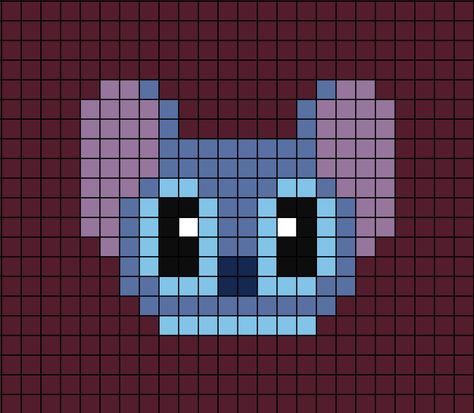 A small pixel art template of the cartoon character Stitch's face from the television program (show for Americans) Lilo and Stitch. Stitch Perler Beads Pattern, Stitch Disney Pixel Art, Pixel Art Disney Characters, Pixel Art Pattern Disney, Pixel Art Disney Stitch, Pixel Art Stitch, Disney Pixel Art, Face Pixel Art, Pixel Art Disney