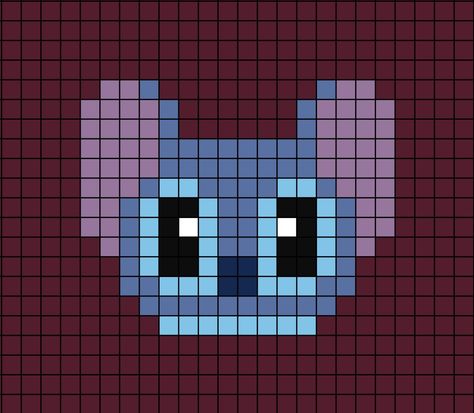 A small pixel art template of the cartoon character Stitch's face from the television program (show for Americans) Lilo and Stitch. Pixel Art Disney Characters, Stitch Disney Pixel Art, Lilo And Stitch Perler Bead Patterns, Disney Pixel Art Easy, Pixel Art Pattern Disney, Pixel Art Disney Stitch, Mini Pixel Art Cute, Pixel Art Stitch, Face Pixel Art