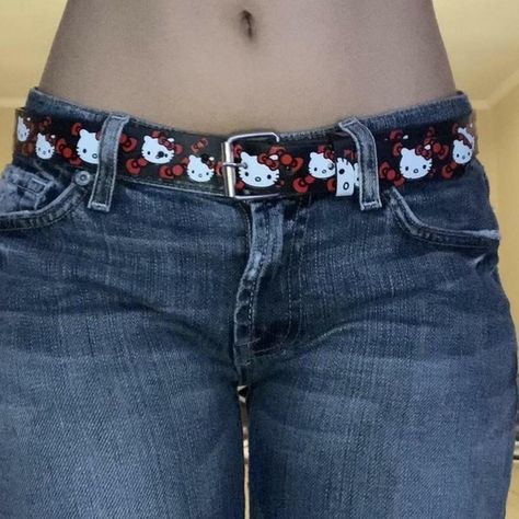 Hello kitty belt Tumblr, Evisu Hello Kitty Jeans, Hello Kitty Clothes And Accessories, Hello Kitty Y2k Clothes, Hello Kitty Style Outfits, Hello Kitty Aesthetic Clothes, Hello Kitty Fits, Hello Kitty Fit, Hello Kitty Belt