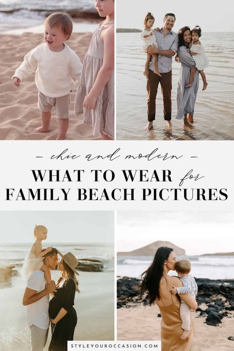 Wondering what to wear for beach family pictures? Get modern family beach pictures outfits to wear in the summer or for a winter getaway to somewhere warm. See beautiful color combos, neutral ensembles, pastel green, blue, pink, as well as simple white and black ideas! Go casual with jeans, or formal with dressy clothing! Pastel, Beach Pictures Outfits, Family Beach Pictures Outfits, Beach Family Pictures, Beach Photoshoot Family, Beach Picture Outfits, Family Picture Colors, Family Beach Session, Sunset Beach Pictures