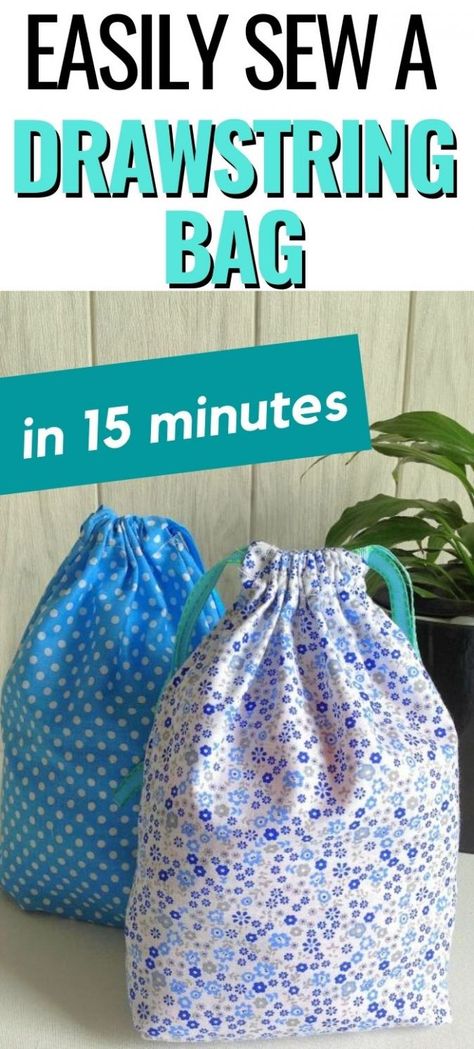 Learn how to sew a drawstring bag in 10 minutes with this easy sewing project. This DIY bag sewing tutorial has just a few straight line stitches and can be done even by a beginner seamstress. They can be great for organizing your little things and can be great as handmade gifts too. #sewingpattern #easysewingproject #sewingtutorial #beginnerpattern #freepattern #sewingideas #easythingstosew #drawstringbagdiy #drawstringbagtutorials #drawstringbagdiyeasy #drawstringbagpattern #... Diy Sew Gift Bag, Tela, Toy Bags Drawstring, Gathered Bag Pattern, Gift Bags Sewing Projects, How To Sew A Simple Bag, Sew A Gift Bag, Things To Make With Fabric Easy, Sew Drawstring Bag Free Pattern