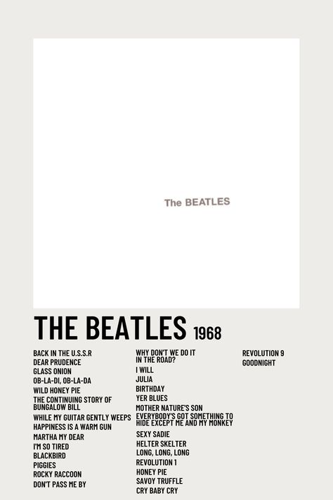 Beatles Album Art, Minimalist Music Poster, Song Prints, The Beatles White Album, Martha My Dear, Revolution 9, Beatles Poster, Minimalist Music, Beatles Albums