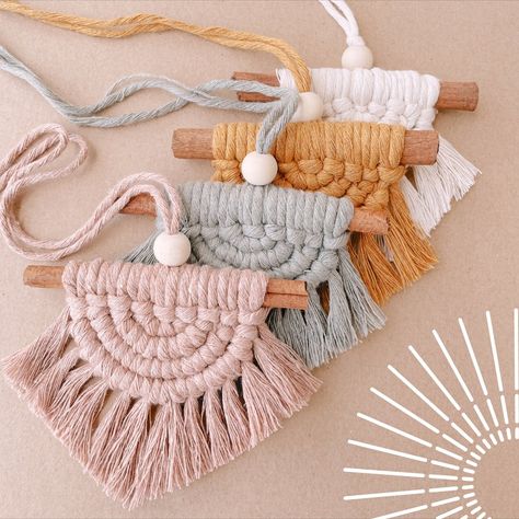 Excited to share the latest addition to my #etsy shop: Mini Macrame Half Moon Car Charm #carcharm #bohocharm #halfmoon #semilunar #macrame #bohemianstyle #cubicledecor #miniwallhanging #roomdecor Car Charms Macrame, Car Macrame Hanging, Macrame Packaging Ideas, Mini Macrame Diy, Macrame Small Projects, Baby Macrame Ideas, Macrame Packaging, Car Macrame, Macrame Half Moon