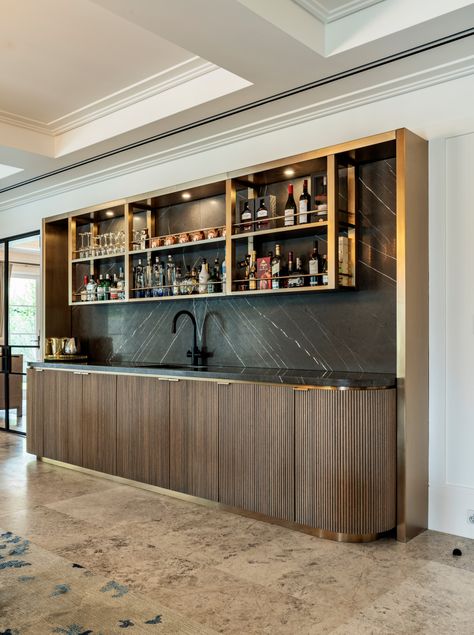 Contemporary Bars For Home, Modern Contemporary Bar Design, Bar Joinery Design, Bar Wall Living Room, Wine Display Home Bar Ideas, Bar For Home Design, Contemporary Wet Bar, Bar Design For Home, Bar Wall Design Home