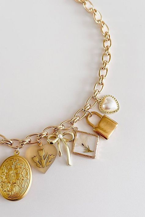 #bracelets #bead #beadedbracelets #DIY #handmade #jewelry #gemstones Gold Charm Jewelry, Shop The Deli Jewelry, Unique Charm Necklace, Make Your Own Charm Necklace, Name Charm Necklace, Dainty Vintage Jewelry, Gold Charm Necklace Aesthetic, Charm Necklace Inspiration, Vintage Gold Charm Bracelet