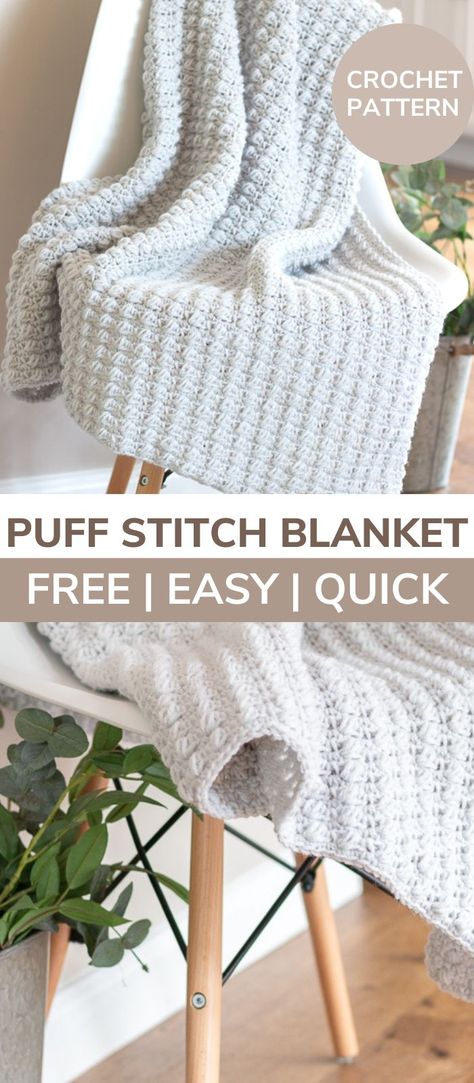 Free Pattern Blanket Crochet, Puff Stitch Blanket Pattern, Single Stitch Crochet Blanket Pattern Free, Easy Crochet Blanket Size 4 Yarn, Crochet Blanket Puff Stitch, Knit Puff Stitch, Crochet Puff Blanket Free Pattern, One Stitch Repeat Crochet Blanket, Crochet Blankets Easy Beginner