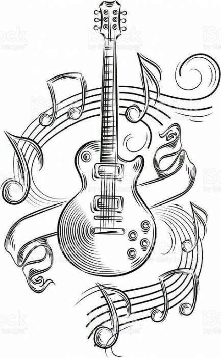 Drawing Hands, Music Tattoos, Music Art Drawing, Music Notes Drawing, Guitar Tattoo Design, Music Notes Art, Guitar Drawing, Music Drawings, Desen Anime