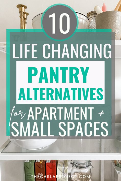 These no pantry solutions apartment hacks completely transformed my space. Awesome small kitchen organization ideas here! pantry alternatives, pantry alternatives small spaces, pantry alternatives kitchen, pantry alternatives apartment, small kitchen open shelving, small kitchen organization diy, pantry diy, pantry diy shelves, diy pantry organization, no pantry ideas, no pantry, no pantry organization, no pantry kitchen, apartment kitchen organization, apartment kitchen organization pantries Pantry Storage Small Kitchen, Small Pantry Ideas Mobile Home, Small Shelf Pantry Organization, Creating Pantry Space, No Space Kitchen Ideas, Organised Pantry Small, Transform Small Pantry, Condo Pantry Small Spaces, Unconventional Pantry Ideas