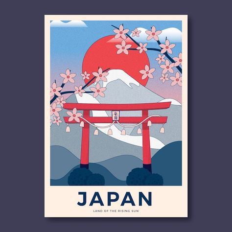 Japan Travel Poster Design, Japan Vector Illustration, Vector Travel Poster, Japan Drawing Easy, Japan Graphic Design Poster, Travel Illustration Design, Japan Poster Design, Japan Illustration Art, Japan Doodle