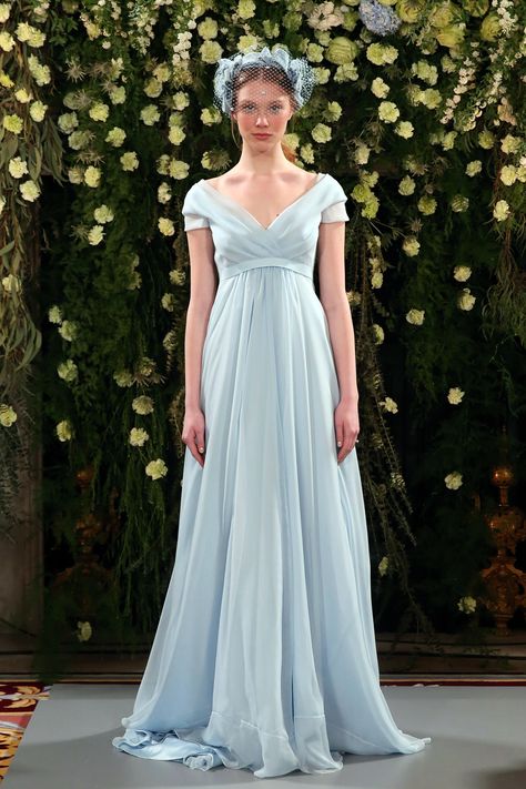 Pale blue wedding dress, Jenny Packham's 2019 collection launched at The Ritz in London, March 2018. Jenny Packham, Zuhair Murad, Jenny Packham Wedding Dresses, Jenny Packham Bridal, Grey Wedding Dress, Blue Wedding Dresses, Bridal Fashion Week, Wedding Dress Trends, Colored Wedding Dresses