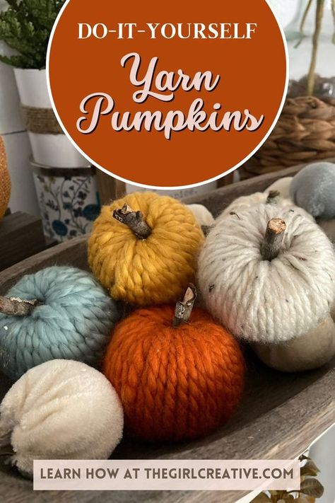 DIY Yarn Pumpkins Farmhouse Decor Crafts, Diy Pumpkin Crafts, Yarn Pumpkins, Diy Pumpkins Crafts, Fall Crafts For Adults, Plant Stand Table, Girls Night Crafts, Large Vases, Yarn Crafts For Kids