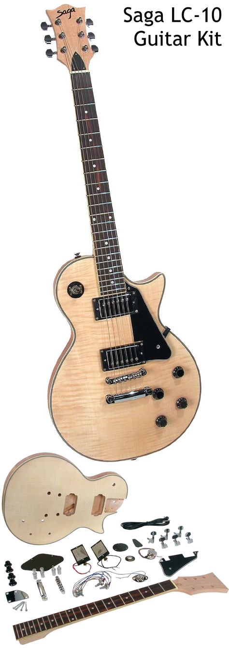 Saga LC-10. This is easily one of the most popular electric guitar kits on the market. It was chosen by GuitarSite.com as one of the best Electric Guitar Kits to Build - see a detailed guide at http://www.guitarsite.com/electric-guitar-kits/ Best Electric Guitar, Guitar Setup, Guitar Tricks, Diy Electric Guitar, Electric Guitar Kits, Dt Projects, Guitar Making, Diy Guitar, Guitar Fretboard