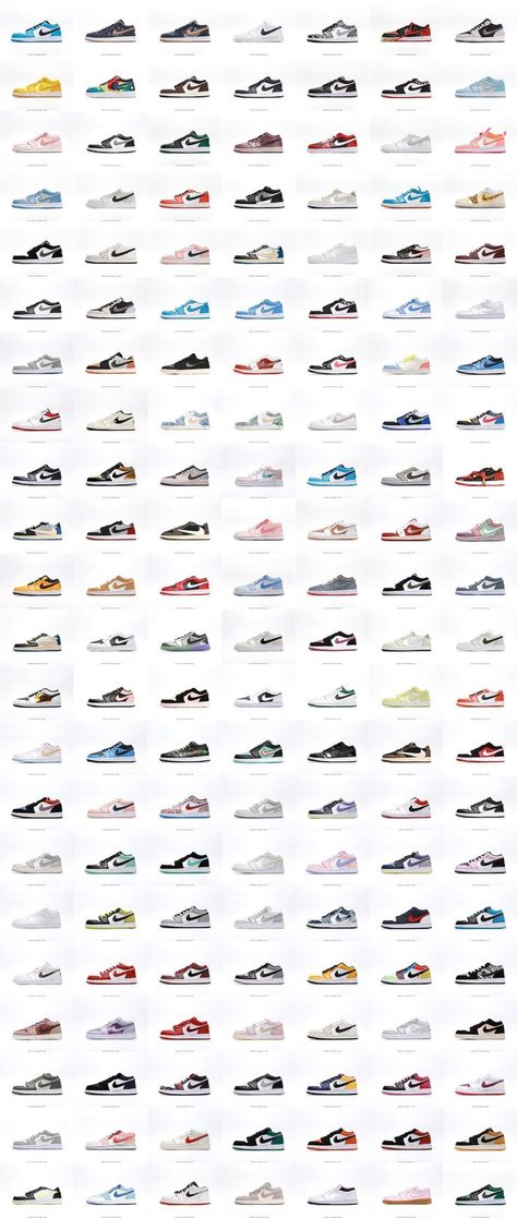 All Types Of Jordan Shoes, Types Of Jordans, All Jordan Shoes List, Air Jordan 1 Colors, Jordan Low 1 Outfit, Jordan 1 Lows Outfit Women, Outfits With Air Jordans, Garden Outfits, Jordan Name