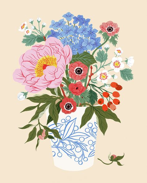 Garden Vase - Oana Befort's Portfolio Oana Befort, Garden Vase, Affiches D'art Déco, Floral Vase, Plant Illustration, Flower Illustration, Floral Illustrations, Giclee Art, Botanical Illustration