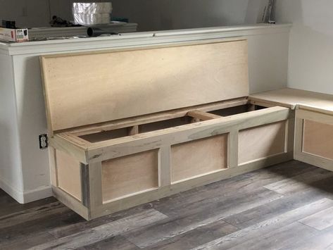 Bench Seat with Storage Build Diy Bench Seat With Storage, Bench Seat With Storage, Dining Bench With Storage, Seating In Kitchen, Diy Bench Seat, Seat With Storage, Built In Bench Seating, Kitchen Storage Bench, Corner Bench Seating