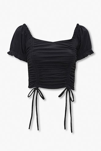 Ruched Ruffle-Trim Crop Top Cool Crop Tops Aesthetic, Crop Tops For 12-13, Belly Shirts Crop Tops, Siyah Crop Top, Baju Crop Top, Trending Crop Tops, Cropped Aesthetic, Classy Crop Top, Crop Tops Aesthetic