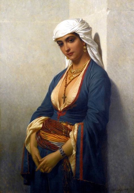 The Faithful 1866. Charles Emile Hippolyte Lecomte-Vernet (1821-1900) French Lebanese Clothing, Lebanese Women, Lds Artwork, Egyptian Women, Arabian Women, Arab Culture, William Adolphe Bouguereau, Academic Art, Arab Women