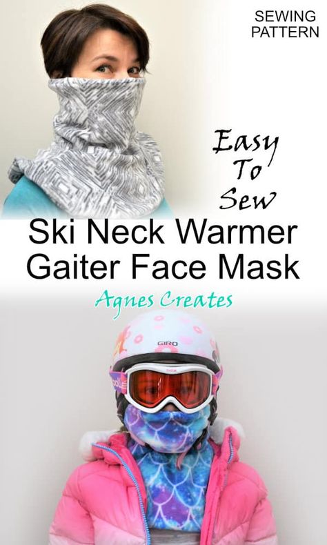 Ski Neck Warmer Gaiter Face Mask Sewing Pattern - Agnes Creates Sew Fleece Neck Warmer, How To Sew A Fleece Neck Warmer, Free Neck Warmer Sewing Patterns, Sewing Cowl Neck Pattern, Sewing Patterns Fleece, Ski Neck Warmer, Neck Gator Pattern, Gaiter Mask Pattern, Neck Warmer Pattern Sewing Free