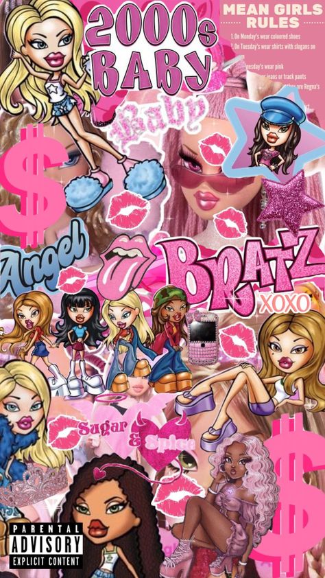 #bratzdolls #bratz #bratzmovie #bratzaesthetic #fypshuffle #fyp #fypage #ts #lanadelrey #2000s #2000saesthetic Lana Del Rey, Aesthetic 2000s Wallpaper, Pink Aesthetic 2000s, Pink Y2k Background, Bratz Characters, Bratz Movie, 2000’s Aesthetic, Colored Characters, Black Bratz Doll