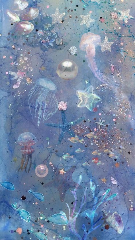 Jellyfish Collage Wallpaper, X Ray Wallpaper Aesthetic, Ocean Creatures Wallpaper, Pastel Ocean Wallpaper, Konpeito Wallpaper, Blue Pond Aesthetic, Mermaidcore Lockscreen, Bubbles Pfp Aesthetic, Magical Phone Wallpaper