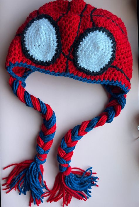 Adult Spider-Man Mayday Beanie Crochet Pattern & Tutorial Crocheted Spider Man Hat, Couture, Mayday Beanie Pattern, Mayday Hat Spiderman, Crochet Mayday Beanie, Spider Man Hat Crochet Free Pattern, Spiderverse Crochet Hat, Spiderman Mayday Hat, Spiderman Beanie Crochet Tutorial