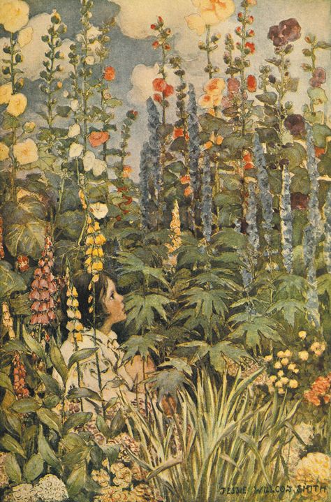 Jessie Willcox Smith, Garden Poster, Garden Illustration, Classic Fairy Tales, American Illustration, Children's Garden, Robert Louis Stevenson, Robert Louis, Childrens Illustrations