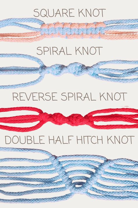 Reverse Double Hitch Bracelet, Half Square Knot Tutorial, Half Hitch Spiral Bracelet Tutorial, Double Spiral Bracelet Tutorial, Half Hitch Spiral Bracelet, Reverse Double Hitch Bracelet Tutorial, Half Hitch Knot Bracelet, Spiral Knot, Basic Macrame Knots