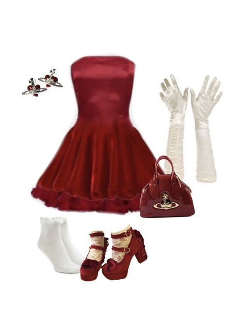 Fancy Red Dress Aesthetic, Red Girly Outfit, Royale Outfits Ideas, Red Fancy Outfits, Dark Red Outfit Ideas, Lizzie Hearts Inspired Outfits, Dark Lovecore Aesthetic Outfit, Valentine's Day Outfit Aesthetic, Red And Black Outfits Aesthetic