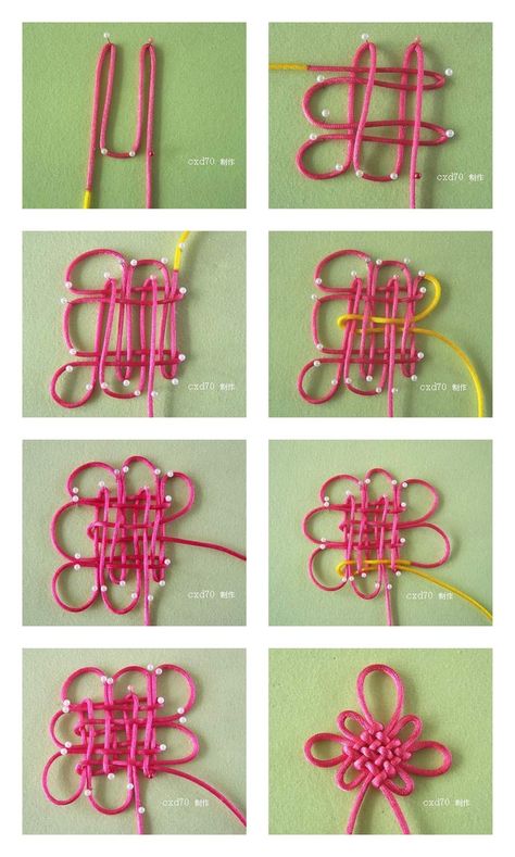 Panchang Knot is so popular that many people think it is “the Chinese Knot". Actually it is only a typical knot genre in Chinese knotting. A basic Panchang Knot consists of 8 loops and 8 ears. The... Pola Macrame, Decorative Knots, Seni Dan Kraf, Knots Diy, Kraf Diy, Knots Tutorial, Pola Gelang, Chinese Knot, Micro Macramé