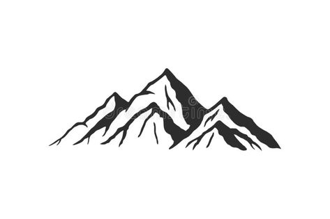 Mountain silhouette - vector icon. Rocky peaks. Mountains ranges. Black and white mountain icon royalty free illustration Mountain Black And White Drawing, Mountain Range Silhouette, Mountain Sillhoute, Rocky Mountains Tattoo, Rocky Mountain Tattoo, Mountain Range Drawing, Mountain Vector Illustration, Black And White Mountains, Mountains Silhouette