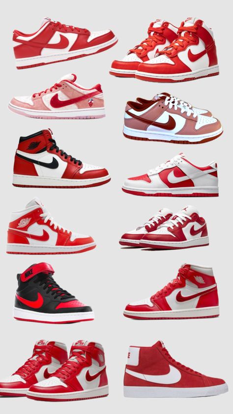 red nike shoes Air Jordan Red, Red Nike Shoes, Pretty Sneakers, Pretty Shoes Sneakers, Preppy Shoes, Nike Fashion Shoes, Jordan Shoes Retro, All Nike Shoes, Shoes Outfit Fashion