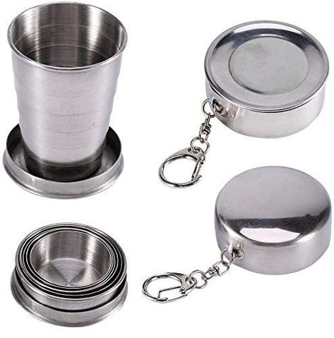 3Cera Stainless Portable Collapsible Telescopic Cute Shot Glasses, Keychain Metal, Camping Cups, Travel Coffee Cup, Metal Cups, Mobile Bar, Kitchen Equipment, Espresso Cups, Shot Glasses