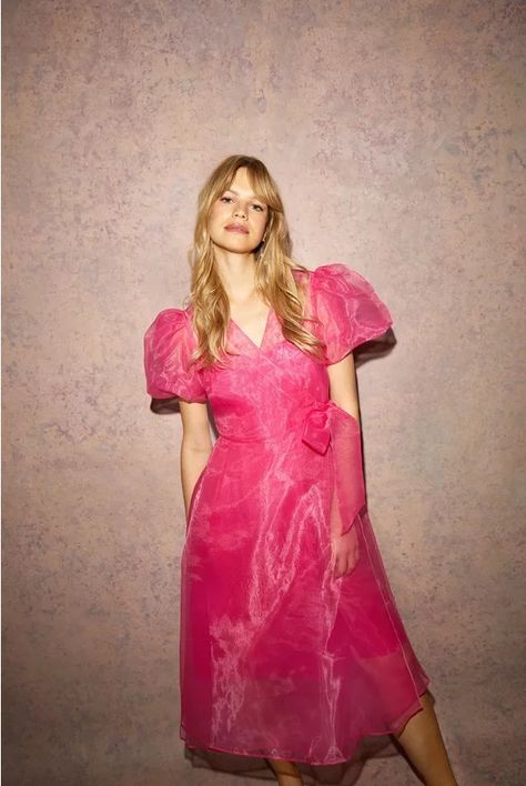 Couture, Organza Wrap Dress, Pink Wrap Dress Outfit, Pink Organza Dress, Wrap Dress Outfit, Dresses Organza, Organza Dresses, Pink Wrap Dress, Midi Dresses For Women