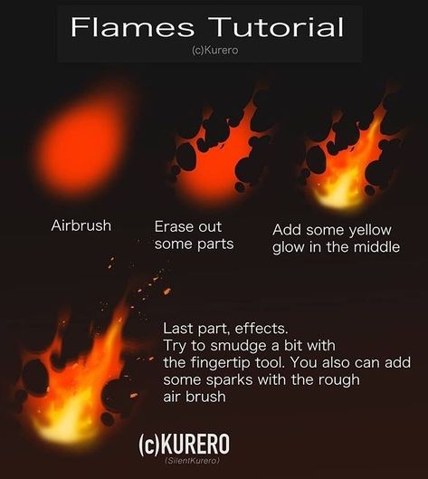 Fire Drawing Tutorial, Drawing Tutorial Digital, Krita Tutorial, Fire Drawing, Digital Painting Techniques, Concept Art Tutorial, Digital Art Beginner, Japon Illustration, Coloring Tutorial