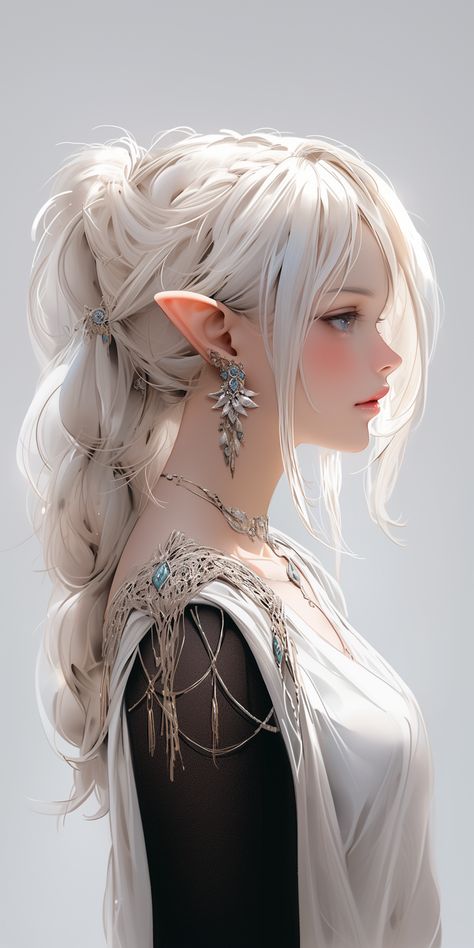 Cute blonde elf girl - Ai #Artwork - Created with #Midjourney #Ai Blond Elf Woman, White Hair Elf Female Art, Silver Haired Elf, Dnd High Elf Female, High Elf Art, Elf White Hair, Albino Elf, White Haired Elf, White Hair Elf