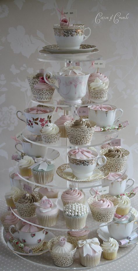 Cupcakes In Tea Cups, Vintage Decoration Party, Teapot Flower Arrangements, Cotton And Crumbs, Vintage Dessert Tables, Vintage Tea Rooms, Vintage High Tea, Tea Decor, Tea Cup Cake