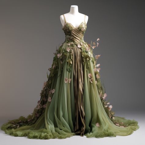 "Ivy": Forest Spirit Dress, Mini Fairy Dress, Earthy Prom Dresses, Green Fairy Wedding Dress, Earthy Prom Dress, Forest Theme Wedding Dress, Garden Of Time Dress, Ffxiv Wedding, Earthy Dresses