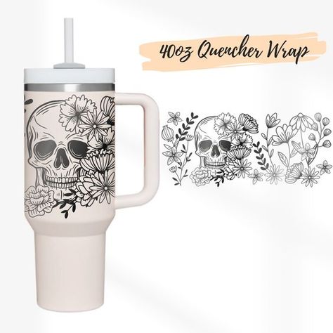 2 Designs 40oz Quencher Stanley wrap Tumbler Skull Floral with Butterfly Svg, Hallween Skull SVG | 40 oz SVG Cricut Silhouette Template 40 Oz Sublimation Tumbler Ideas, Circut Tumbler Designs, Svg Cup Ideas, 40 Oz Tumbler With Handle Ideas, Tumbler Vinyl Designs, Stanley Cup Wrap Svg, 40 Oz Sublimation Tumbler, Stanley Cricut Designs, Stanley Cup Cricut Design