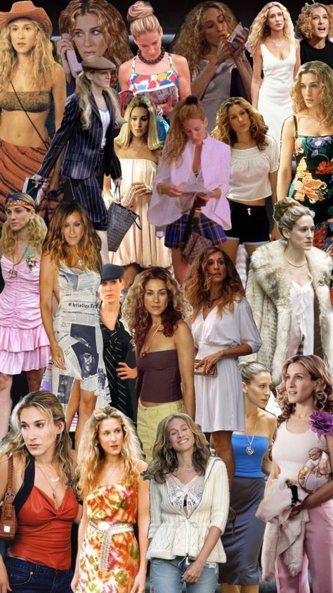 Carrie Bradshaw Mismatched Shoes, Carrie Bradshaw Vogue, Carrie Bradshaw Beach Outfits, Balayage, Carrie Bradshaw Room Inspiration, Sjp Outfits Carrie Bradshaw Style, Carrie Bradshaw And Aiden, Carrie Bradshaw Style 90s, Carrie Bradshaw Iconic Outfits